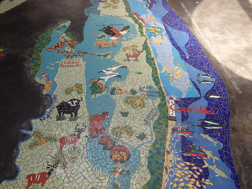Segment pictures of a mosaic floor map of the St Lucia area.